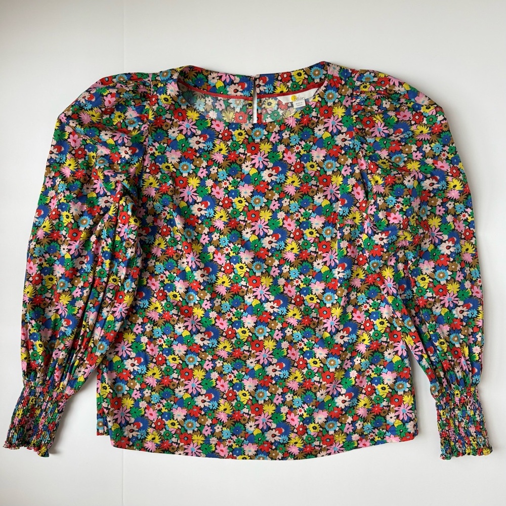 Boden Ditsy Floral Cotton Top Women’s Smocked Cuff Blouse Size US 2 - Picture 6 of 6